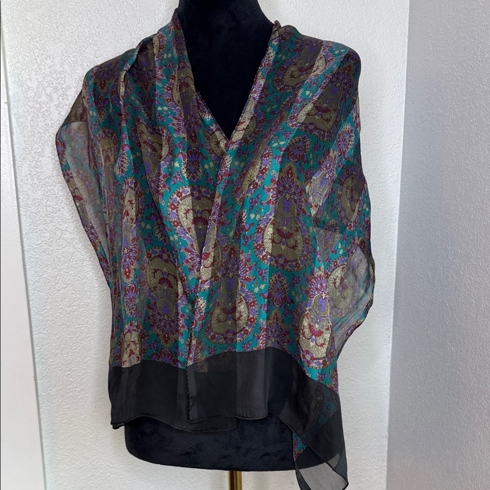 Vintage Boho Paisley Sheer Scarf Jewel Tone Chiffon Head wrap purse accessory